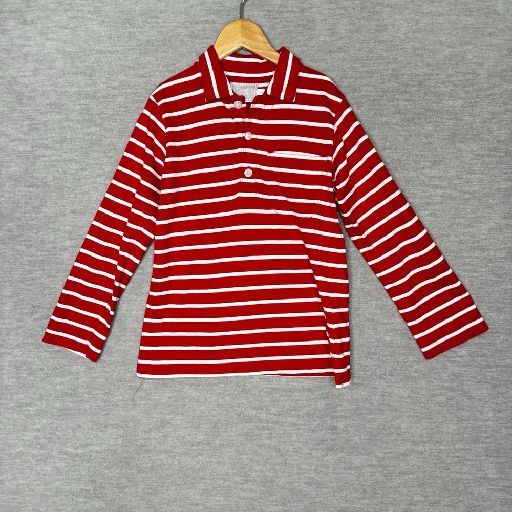 LITTLE ENGLISH Striped Knit Polo Shirt Boys Size 5‎ Red White Long Sleeve